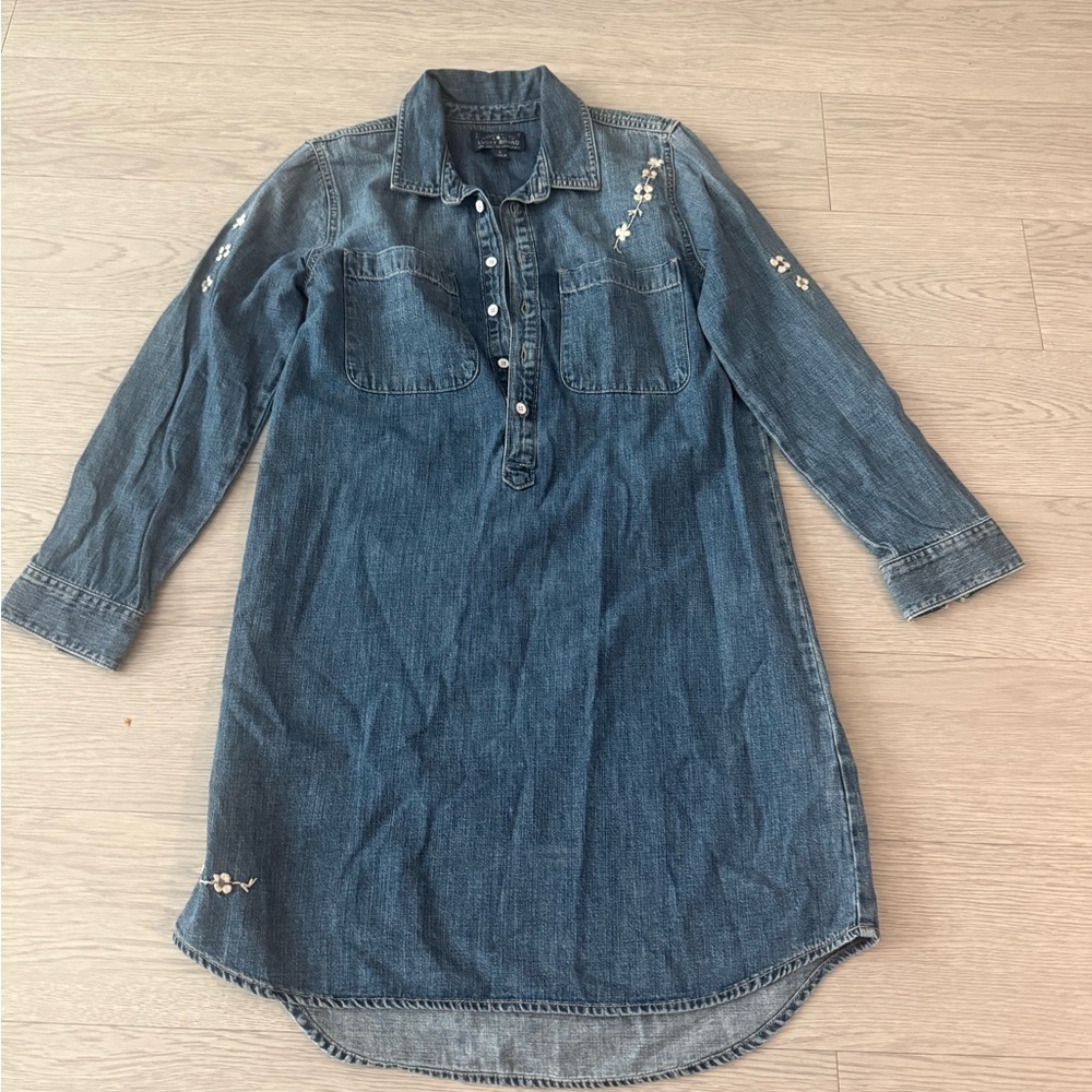 Lucky Brand Denim Embroidered Boho Shirt Dress Size S - Picture 2 of 6